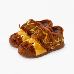 Zapatillas casa pelito jirafa Marrón y Amarillo