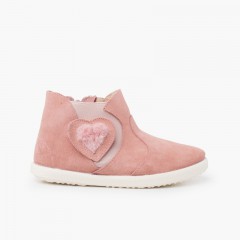 Bota elástico lateral corazón pelito Rosa