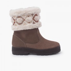 Botas Adorno Geométrico Cuello Pelito Topo