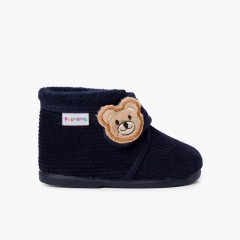 Zapatillas casa botita pana oso niños Azul Marino