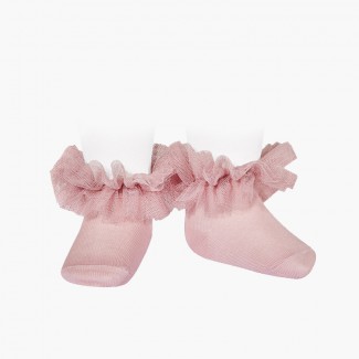 Calcetines tobilleros tira de tul fruncida  Rosa Palo