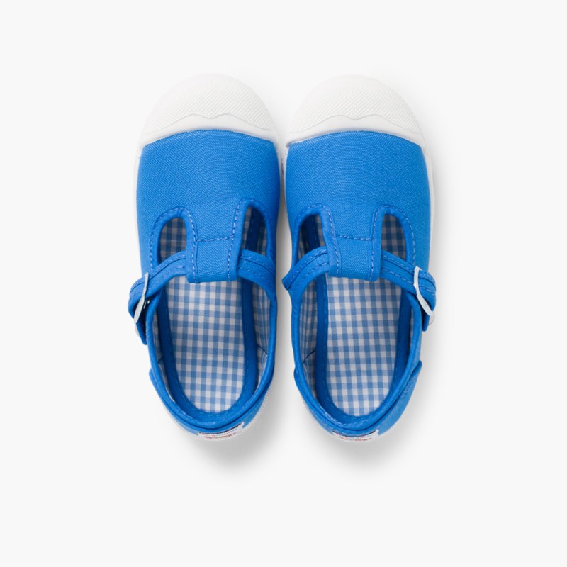 Zapatillas de lona para niños, con puntera de goma. Color azul tejano.
